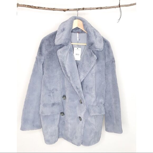 𝅺free People KateFaux Fur Coat In Cloudy Day - Picture 4 of 16